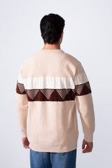Men's Round Neckline Slim Fit Stripe Details On The Chest Knit Pullover