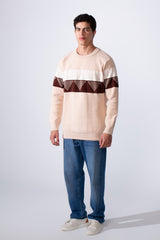 Men's Round Neckline Slim Fit Stripe Details On The Chest Knit Pullover