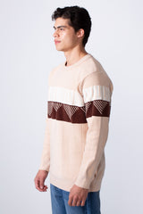 Men's Round Neckline Slim Fit Stripe Details On The Chest Knit Pullover