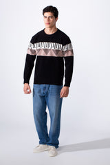 Men's Round Neckline Slim Fit Stripe Details On The Chest Knit Pullover
