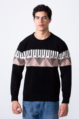 Men's Round Neckline Slim Fit Stripe Details On The Chest Knit Pullover