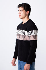 Men's Round Neckline Slim Fit Stripe Details On The Chest Knit Pullover