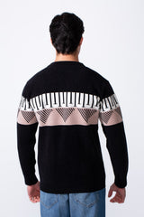 Men's Round Neckline Slim Fit Stripe Details On The Chest Knit Pullover