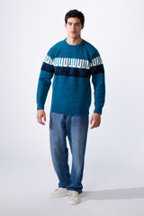 Men's Round Neckline Slim Fit Stripe Details On The Chest Knit Pullover