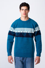 Men's Round Neckline Slim Fit Stripe Details On The Chest Knit Pullover