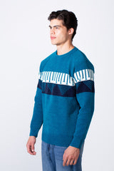 Men's Round Neckline Slim Fit Stripe Details On The Chest Knit Pullover