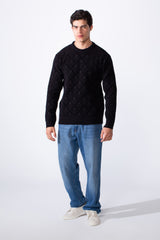 Men's Classic Crew Neck Textured Pattern Knit Modern Slim Fit Pullover