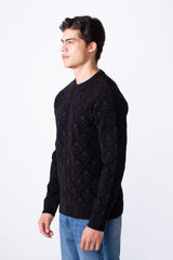 Men's Classic Crew Neck Textured Pattern Knit Modern Slim Fit Pullover