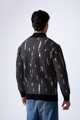 Men's Long Sleeve With textured Fabric Printed Half Zip Sweater Pullover