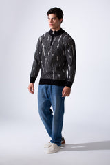Men's Long Sleeve With textured Fabric Printed Half Zip Sweater Pullover