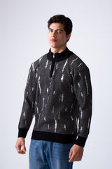 Men's Long Sleeve With textured Fabric Printed Half Zip Sweater Pullover