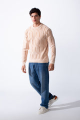 Men's Slim Fit With Unique Textured Design Round Neckline Jakar Pullover Sweater