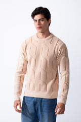 Men's Slim Fit With Unique Textured Design Round Neckline Jakar Pullover Sweater