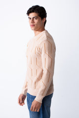 Men's Slim Fit With Unique Textured Design Round Neckline Jakar Pullover Sweater