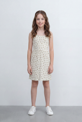 Girl's Floral Print Dress Sleeveless Design Gathered Waist Detail Soft All Over Ditsy Floral Pattern