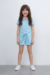Girl's Tomato Store Pocket Utility Romper With Smooth Cotton Twill Texture Plain Solid Dye Surface Button Front Design Regular Fit Jumpsuit