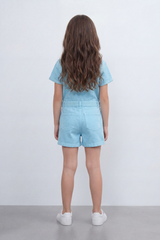 Girl's Tomato Store Pocket Utility Romper With Smooth Cotton Twill Texture Plain Solid Dye Surface Button Front Design Regular Fit Jumpsuit