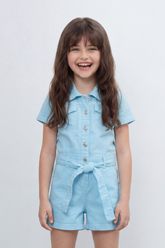 Girl's Tomato Store Pocket Utility Romper With Smooth Cotton Twill Texture Plain Solid Dye Surface Button Front Design Regular Fit Jumpsuit