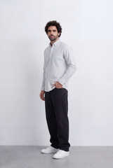 Men’s Tomato Store Pinstripe Button Down Shirt Fine Vertical Stripe Pattern Slim Fit