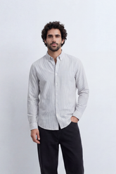 Men’s Tomato Store Pinstripe Button Down Shirt Fine Vertical Stripe Pattern Slim Fit