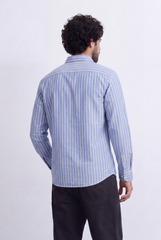 Men's Slim Fit Long Sleeve Striped Shirt Tomato Store Classic Button-Down Smart Casual Everyday Style