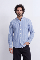 Men's Slim Fit Long Sleeve Striped Shirt Tomato Store Classic Button-Down Smart Casual Everyday Style
