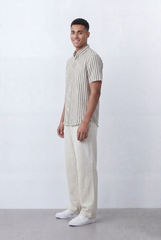 Men’s Tomato Store Striped Shirt Vertical Stripe Pattern Short Sleeve Design Regular Fit