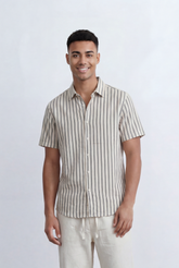 Men’s Tomato Store Striped Shirt Vertical Stripe Pattern Short Sleeve Design Regular Fit