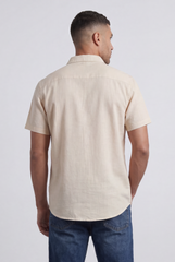Men’s Tomato Store Shirt With Button Down Collar Short Sleeves Front Placket Texture Curved Hem Regular Fit