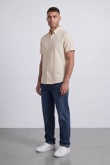 Men’s Tomato Store Shirt With Button Down Collar Short Sleeves Front Placket Texture Curved Hem Regular Fit