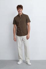 Men’s Tomato Store Button Down Shirt Classic Collar Design Short Sleeves Tailored Regular Fi