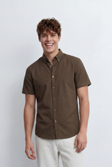 Men’s Tomato Store Button Down Shirt Classic Collar Design Short Sleeves Tailored Regular Fi