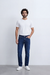 Men’s Tomato Store Slim Tapered Denim Mid Rise Waist Clean Five Pocket Design Slim Fit Pants