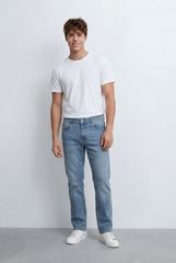 Men’s Tomato Store Light Wash Relaxed Denim Loose Straight Leg Construction Classic Five Pocket