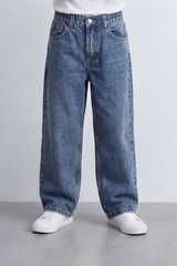 Boy's Tomato Store Vintage Wide Leg Jeans Washed Grain Surface With Soft Vertical Fade Five Pocket Detail Pants