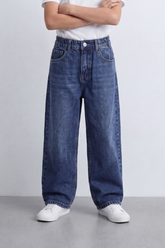 Boy's Tomato Store Vintage Wide Leg Jeans Washed Grain Surface With Soft Vertical Fade Five Pocket Detail Pants