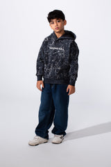 Boy's Marble Print Slim Fit Hooded Sweatshirt