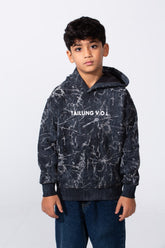 Boy's Marble Print Slim Fit Hooded Sweatshirt