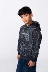 Boy's Marble Print Slim Fit Hooded Sweatshirt