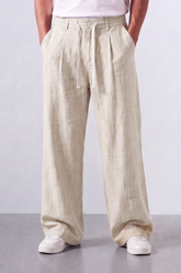 Men’s Tomato Store Pleat Breeze Wide Oversize Linen Pants Slub Grain Texture Runs Vertically Through The Body Front Pleat Detail