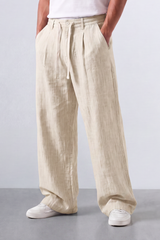 Men’s Tomato Store Pleat Breeze Wide Oversize Linen Pants Slub Grain Texture Runs Vertically Through The Body Front Pleat Detail
