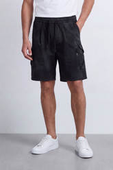 Men's Tomato Store Oversize Washed Cargo Bermuda Shorts Cloud Dye Finish Elastic Drawstring Waist Utility Zip