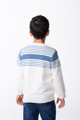Boy's Crew Neck Knit Horizontal Stripes Fine-Rib Collar Cuffs Pullover