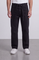 Men's Tomato Store Washed Denim Jeans Self-Tie Belt Detail Classic Pagy Used Pants