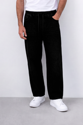 Men's Tomato Store Washed Denim Pants Elastic Waist Contrast Drawstring Detail Wide Leg