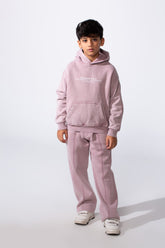 Boy's Two-Piece With Chest Text Print Kangaroo Pockets Unique Strip Detail Modern Hooded Outfit Set