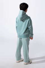 طقم مريح كاجوال للأولاد بأكمام طويلة وسليم فيت مع جيب كنغر وطبعة على الصدر ونمط محجر من قماش ميلتون مع كابيشوه