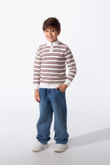 Boy's Striped Slim Fit Half Zip Long Sleeved Pullover Sweater
