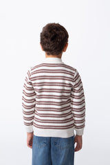 Boy's Striped Slim Fit Half Zip Long Sleeved Pullover Sweater