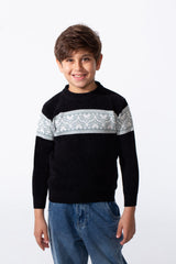 Boy's Slim Fit Modern Jakar Round Neck Pullover